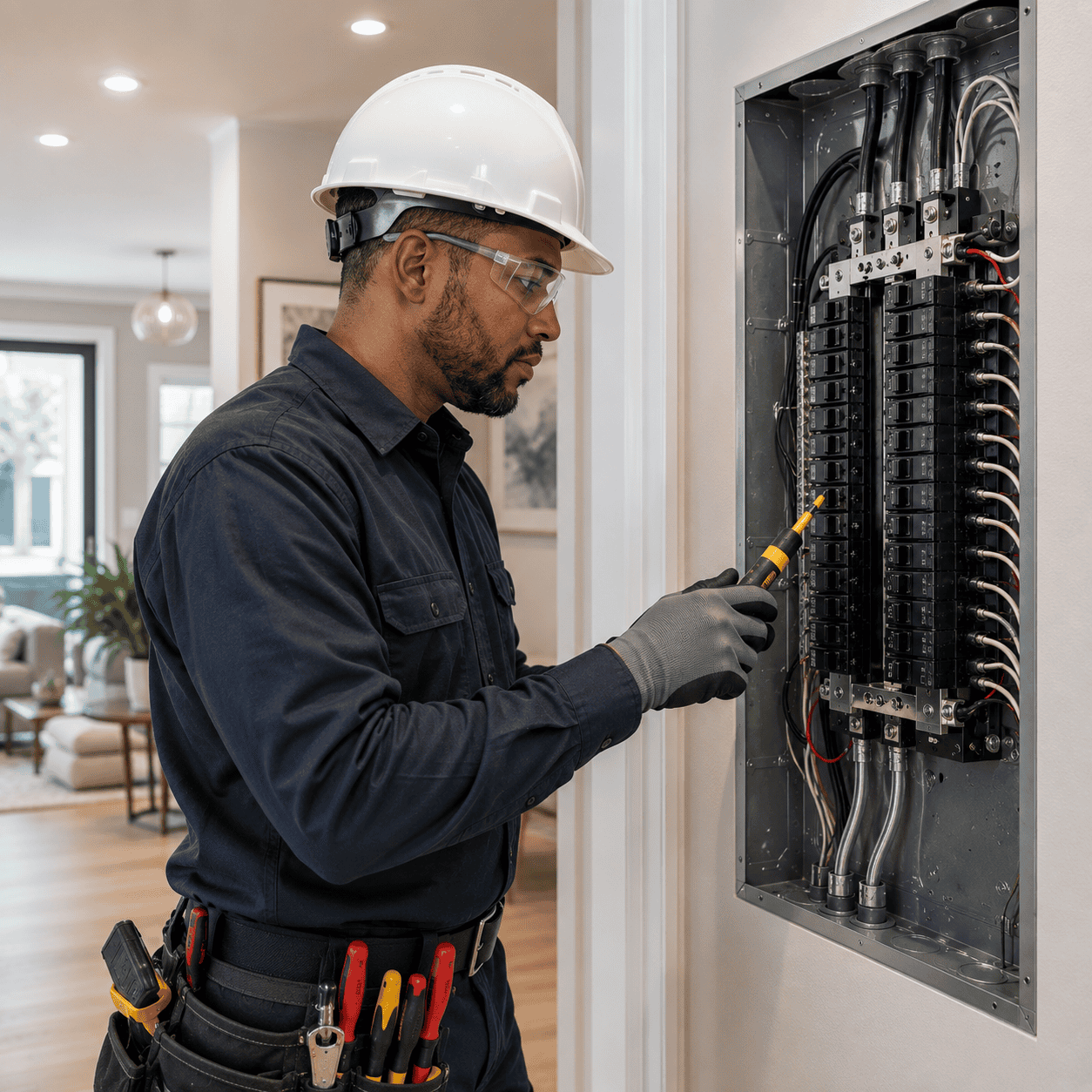 Licensed Electrify Electric Electrician Inspecting an Electrical Panel